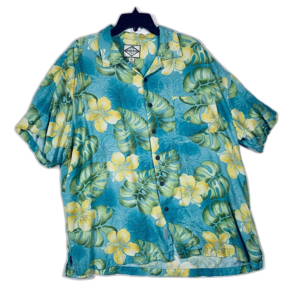 Three Palm Brand Shirt Mens XL Blue Silk Hawaiian Short Sleeve Button Up Floral